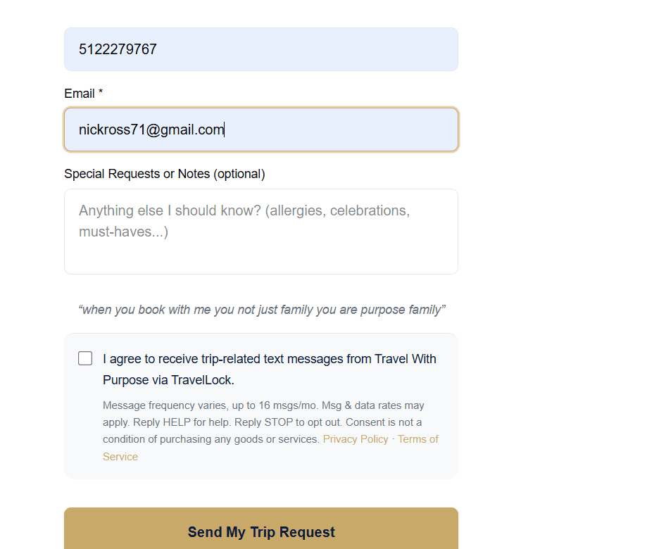 Example SMS message received after opting in